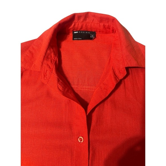 ASOS DESIGN Womens Orange Linen Blend Button Down Long Sleeve Shirt Top Size 2 - Picture 5 of 7